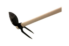 Sarcloret  c�ur - 2 dents, forg� d�une pi�ce, manche en fr�ne 140cm long.