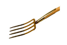 Fourche � b�cher 4 dents - Bronz�e d�or,douille � ressort, dents1/2 polies 280mm, manche 90cm long.