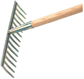 R�teau jardin galv. - 16 dents droites, 405mm larg.,douille conique, manche 170cm