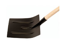 Pelle carr�e en acier - C�tel�e lat�ralement, vernie noir, manche en fr�ne 140cm, grandeur 0, 310mm larg, 2,3kg