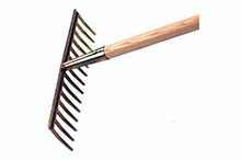 R�teau jardin bronze - 16 dents droites, 405mm larg.,douille conique, manche 170cm